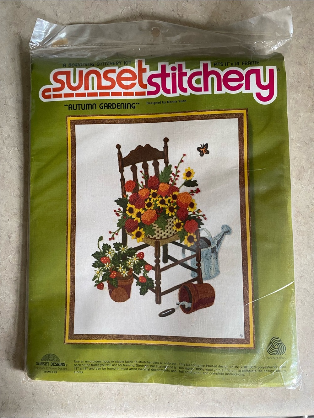 VTG Sunset Stitchery Plant Stand Embroidery Crewel Kit 16x20 Gwen Francis 1977